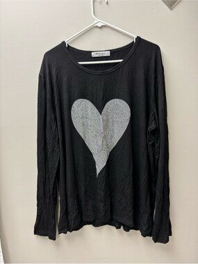 Bailey Women’s Black Long Sleeve Top with Silver Heart